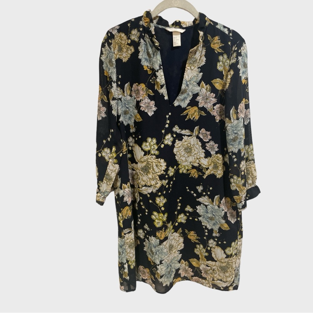 H&M Black Floral Ruffle Shift Dress Size 8 ( NWOT) - Picture 3 of 10